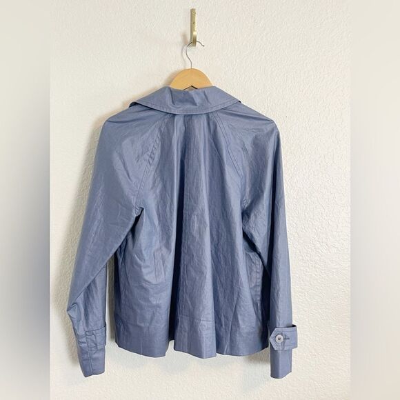 Madewell short trench coat Laminated Button Up Long Sleeve Coat in blue. M - Picture 7 of 12